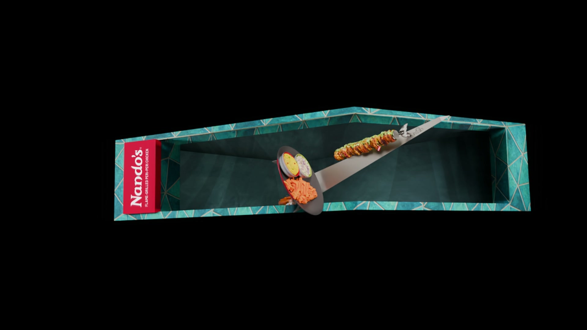 Nando's Espetada meal with Pepsi, coleslaw and sides arranged inside the 3D billboard